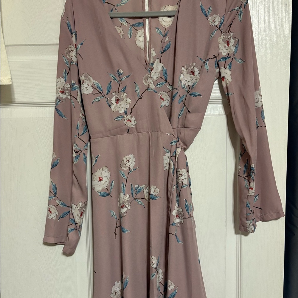 Lush Mauve Floral Long Sleeve Dress